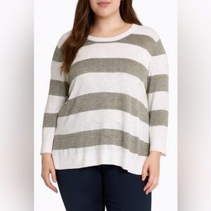 Gap cozy blouse/sweater striped for women size XL white/olive green color